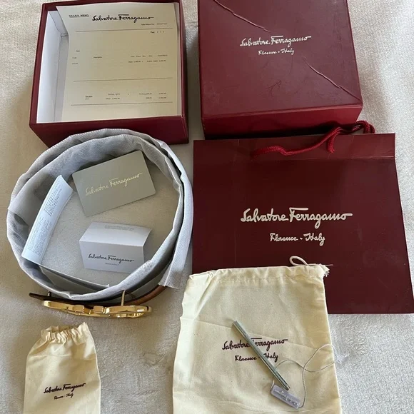 SALVATORE FERRAGAMO brown/ tan belt - Picture 2 of 8